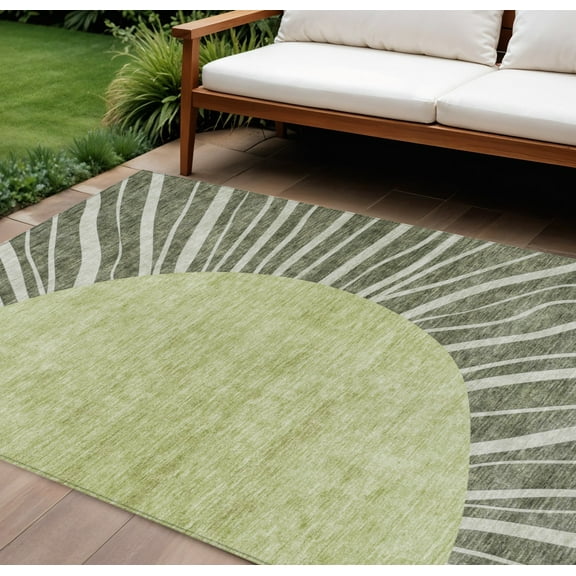 9' X 12' Olive Green And Artichoke Green Abstract Washable Indoor Outdoor Area Rug
