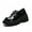 Black, variant on Woobling Womens Fashion Lug Sole Leather Shoes Party Anti-Slip Round Toe Chunky Platform Loafer Wedding Lightweight Lace Up Black 9