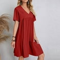 thumbnail image 4 of Red Juniors Vneck Lounge Dresses for Women Short Sleeve High Leg Plain Midi Knee Length Fall Summer Dresses 2025 Clothing Fashion Regular Fit XXL, 4 of 8