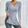 thumbnail image 2 of Annhoo Fall Tops for Women Elegant Slim Long Sleeve V Neck Knitted Tees Fashion Side Slit Dressy Shirts, 2 of 6