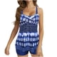 thumbnail image 2 of Trajes de baño Amzcrzy Tankini para mujer, trajes de baño, traje de baño con control de abdomen, traje de baño estampado para mujer, conjunto de bikini y pantalón de moda, azul, 3XL, 2 of 6