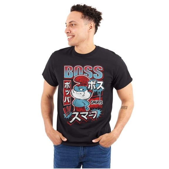 The Smurfs Cool Kanji Boss Papa Men's Big & Tall Crewneck Graphic Tee Brisco Brands 2X
