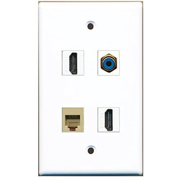 RiteAV - 2 Port HDMI 1 Port RCA Blue 1 Port Phone RJ11 RJ12 Beige Wall Plate