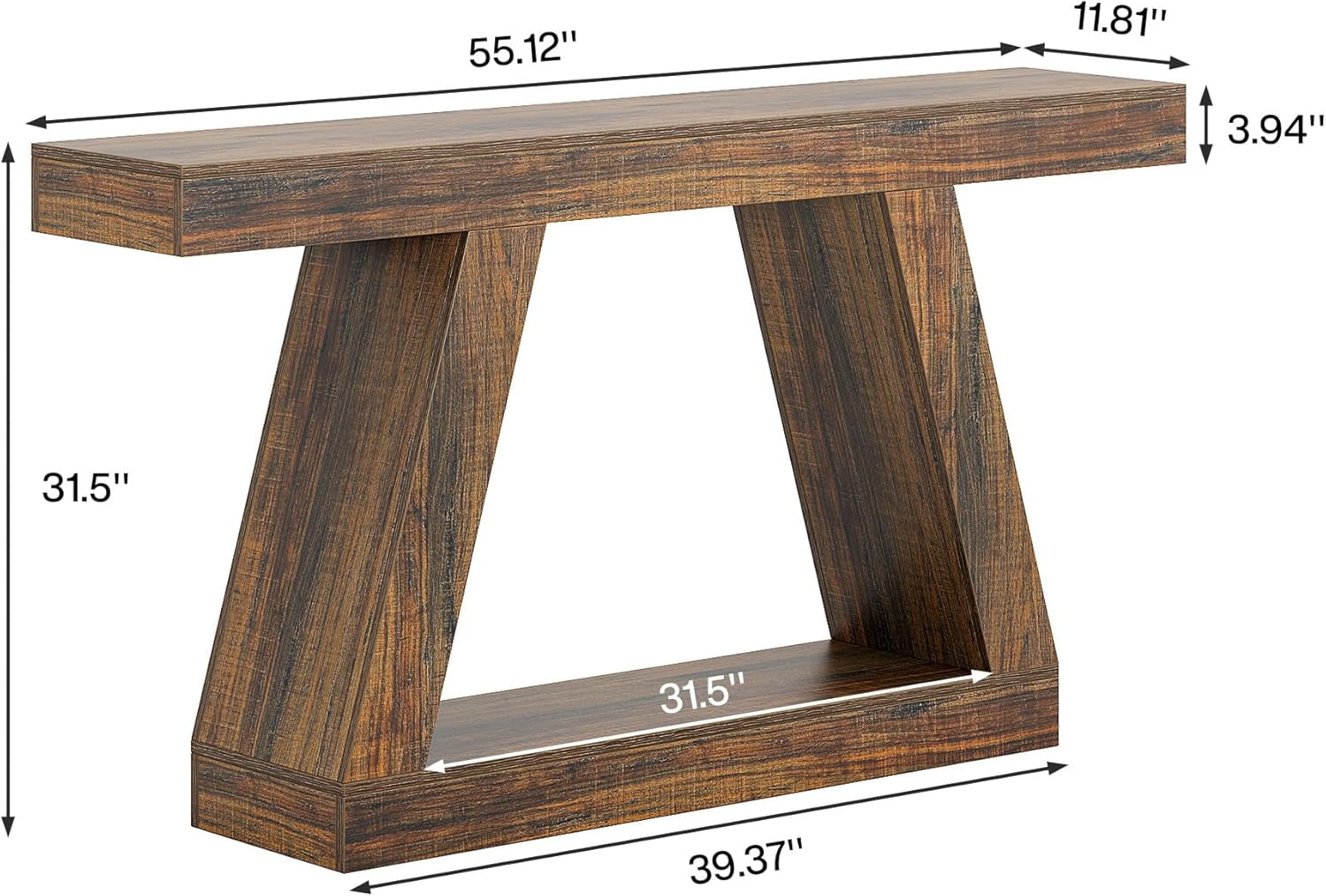 Finmind 55-Inch Farmhouse Console Table，2-Tier Wood Entryway Table for Hallway, Brown