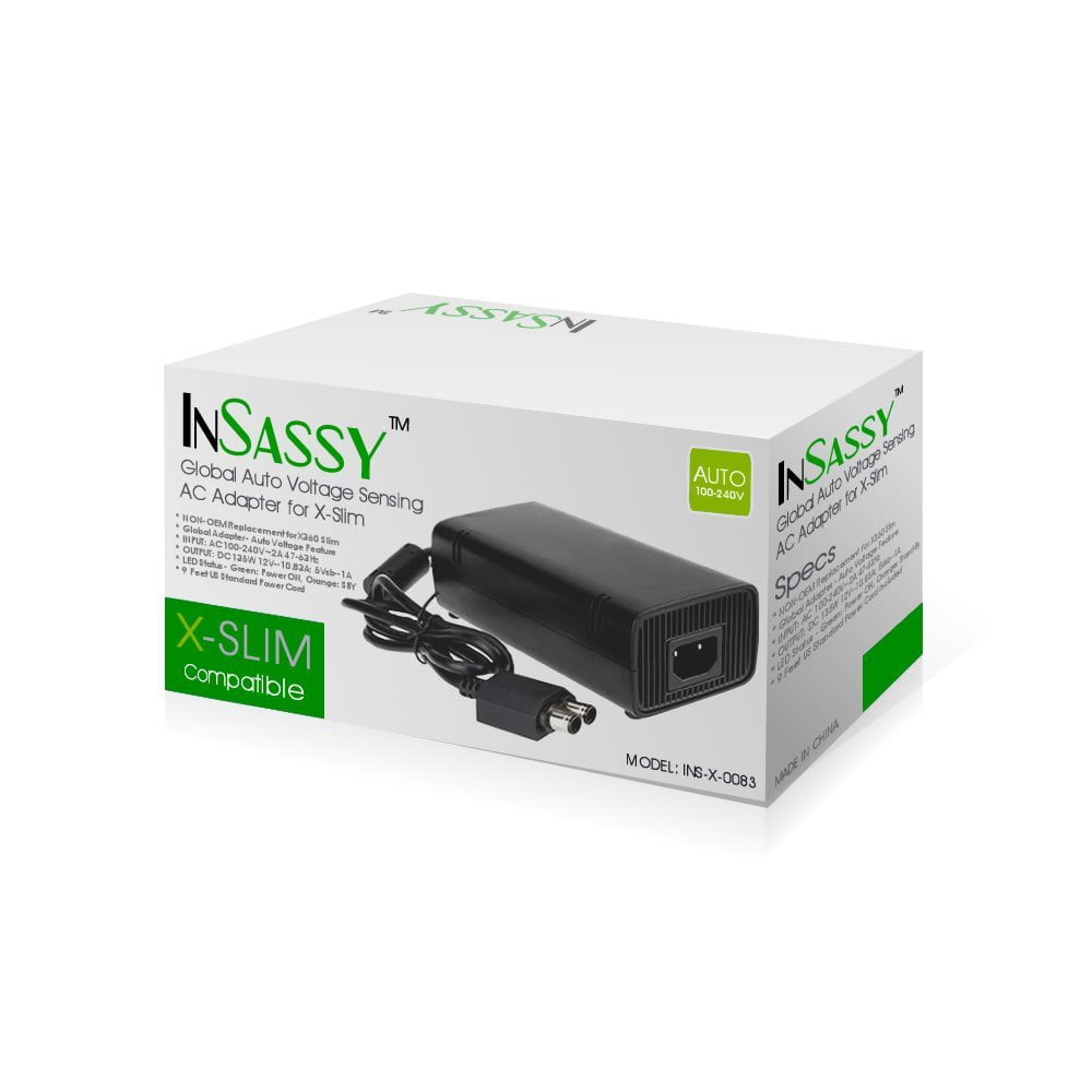 InSassy (TM) Xbox 360 Slim AC Adapter 100240V 2A 4763Hz