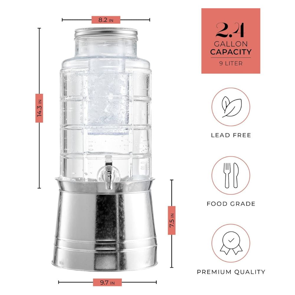 Style Setter Canyon Beverage Dispenser Set of 2 Cold Drink Dispenser w/  1.3-Gallon Capacity each Glass Jug, Metal Rack & Leak-Proof Acrylic Spigot