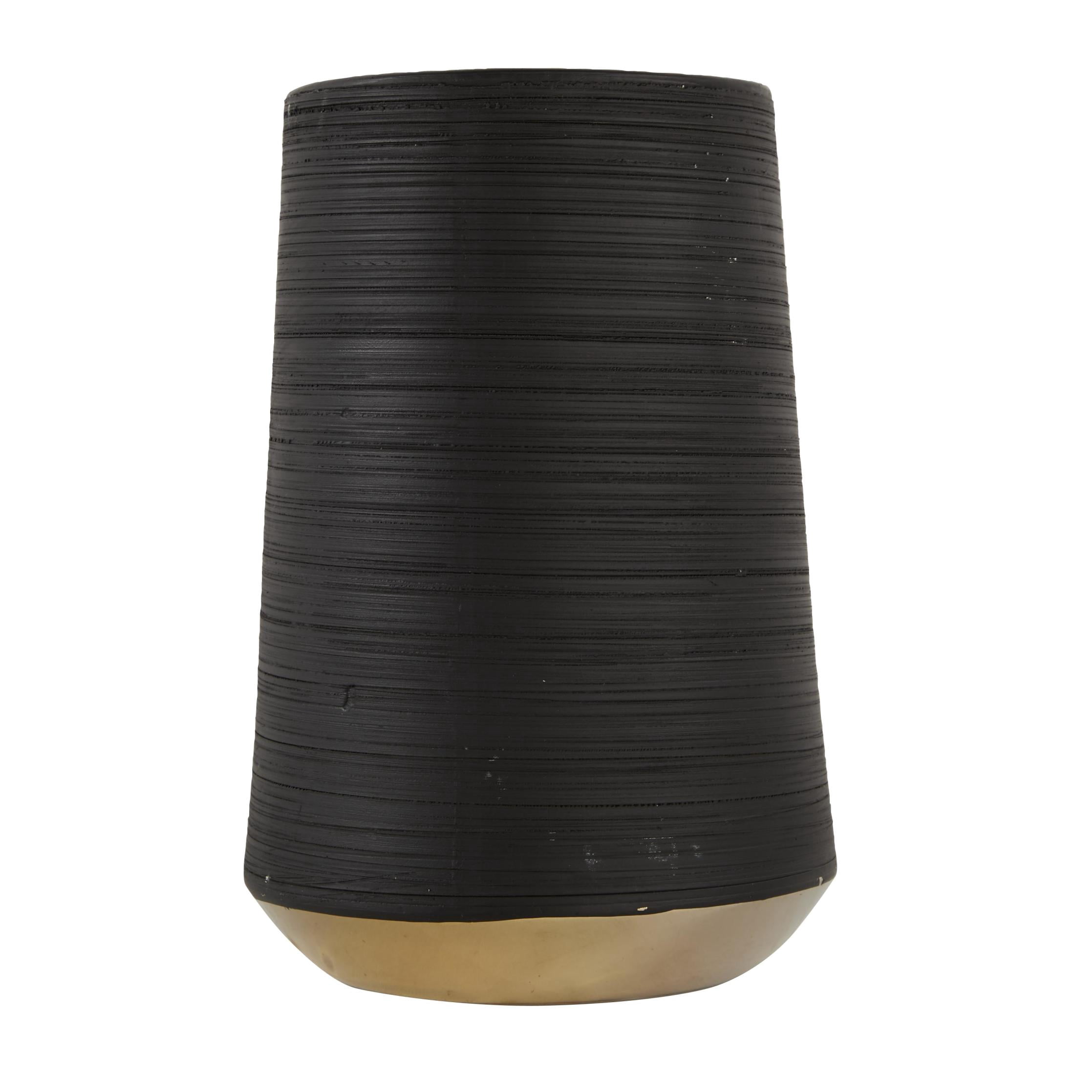 CosmoLiving by Cosmopolitan 8" Ribbed Black Porcelain Ceramic Vase with Gold accents