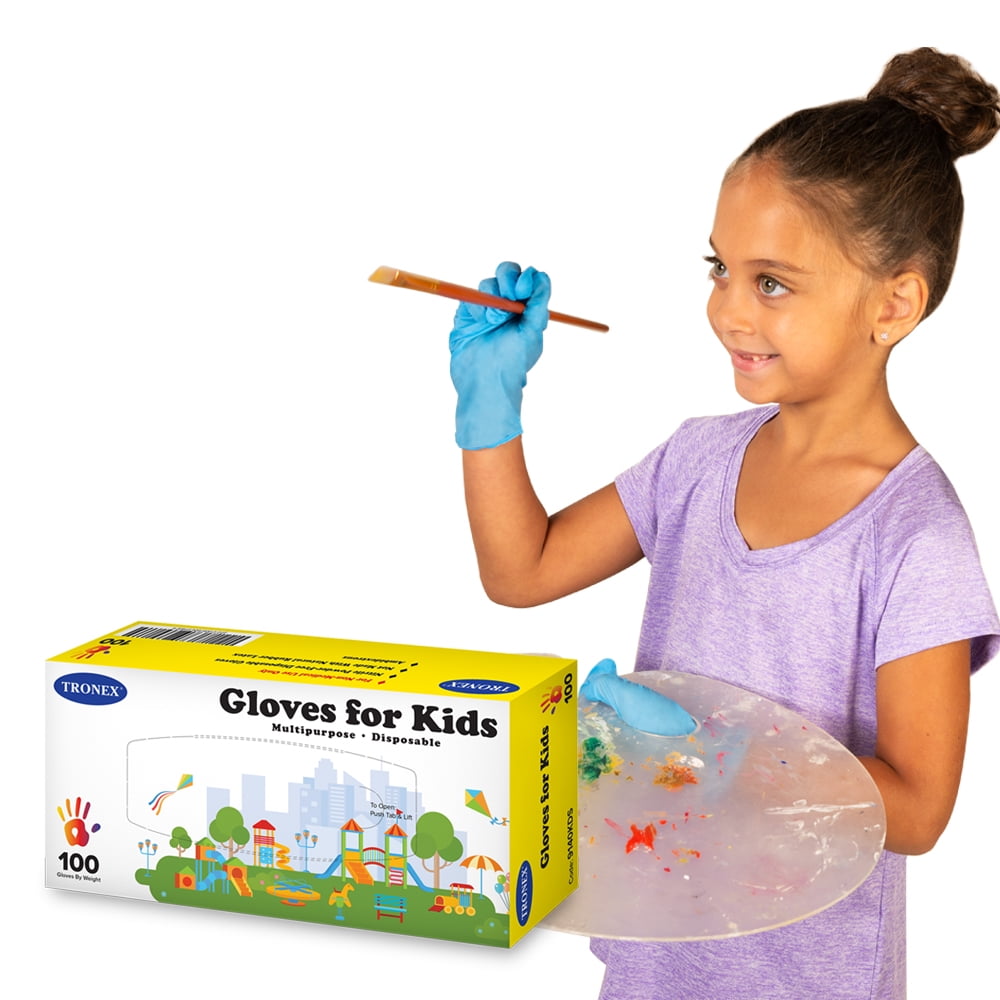 Powder Free Multipurpose Disposable Nitrile Gloves for Kids of 5-12 Years Students Cooking Cleaning Crafting Painting,Gardening Latex Free Textured Finger 50PCS- Blue
