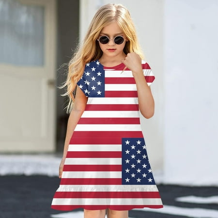 

PEASKJP Casual Dresses for Girls Children Girls Summer Short-Sleeved Boho Ruffled Flowy A-Line Pageant Dress Red 9-10 Years