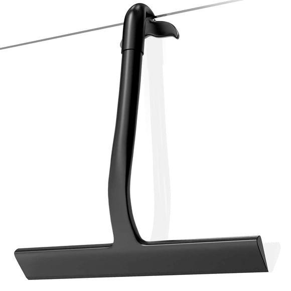 Raclette de Douche en Silicone avec Crochet, 22,5 cm (8,85 Pouces) - Nettoyeur de Porte en Verre Sans Traces pour Salle de Bain, Miroir, Carreaux et Vitre de Voiture, Rangement Facile à Suspendre - Noir