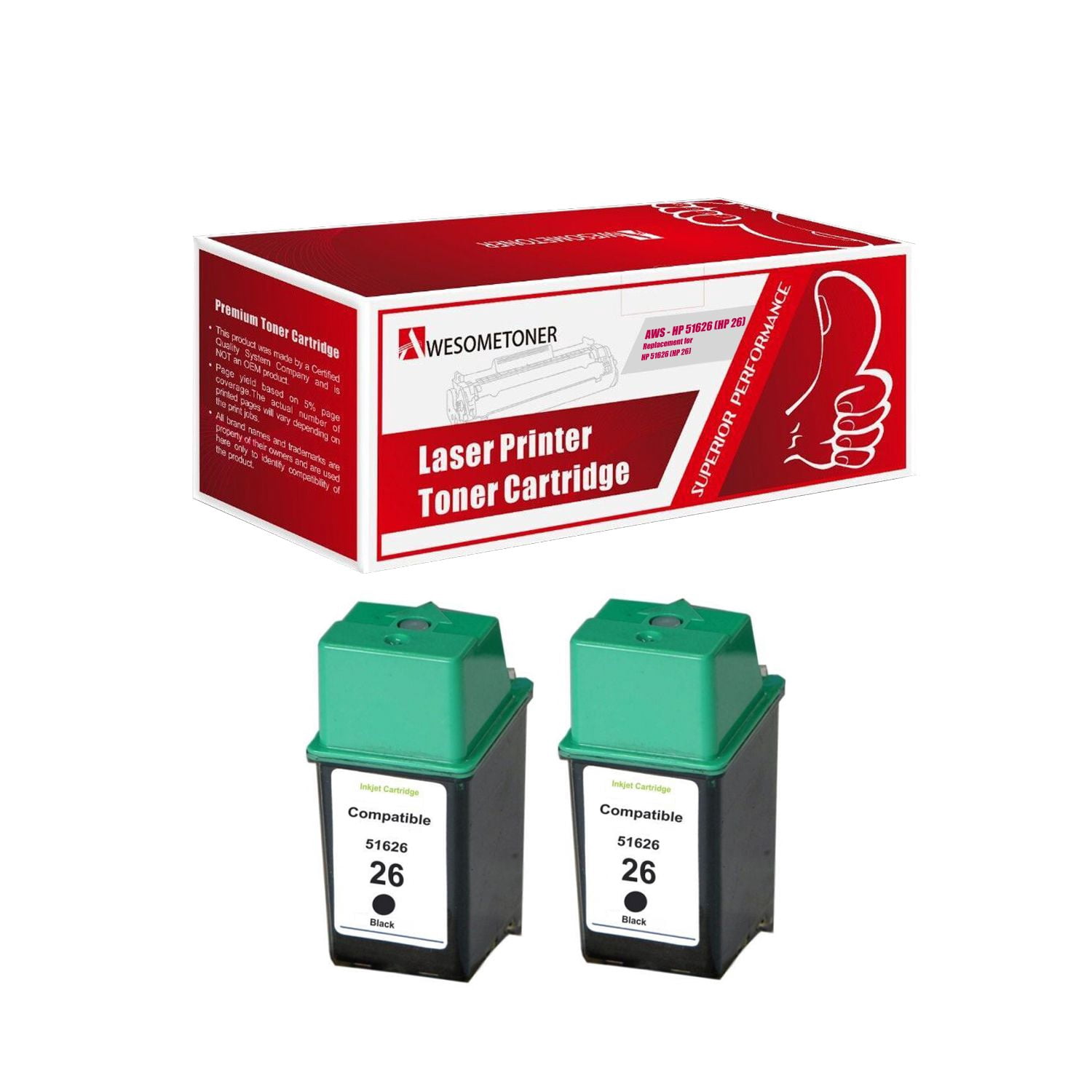 Awesometoner Compatible Inkjet Cartridge Replacement for HP 51626 (HP 26)  for HP DesignJet 200, DesignJet 220, DesignJet 600, DeskJet 400, DeskJet  400L, DeskJet 420, DeskJet 420C (Black, 2-Pack) | Walmart Canada
