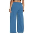 thumbnail image 3 of FRSASU Women's Barrel Leg Pants Solid Elasticated Waist Soft Wide Leg Pants with Pockets Casual Sweatpants Blue, 3 of 8
