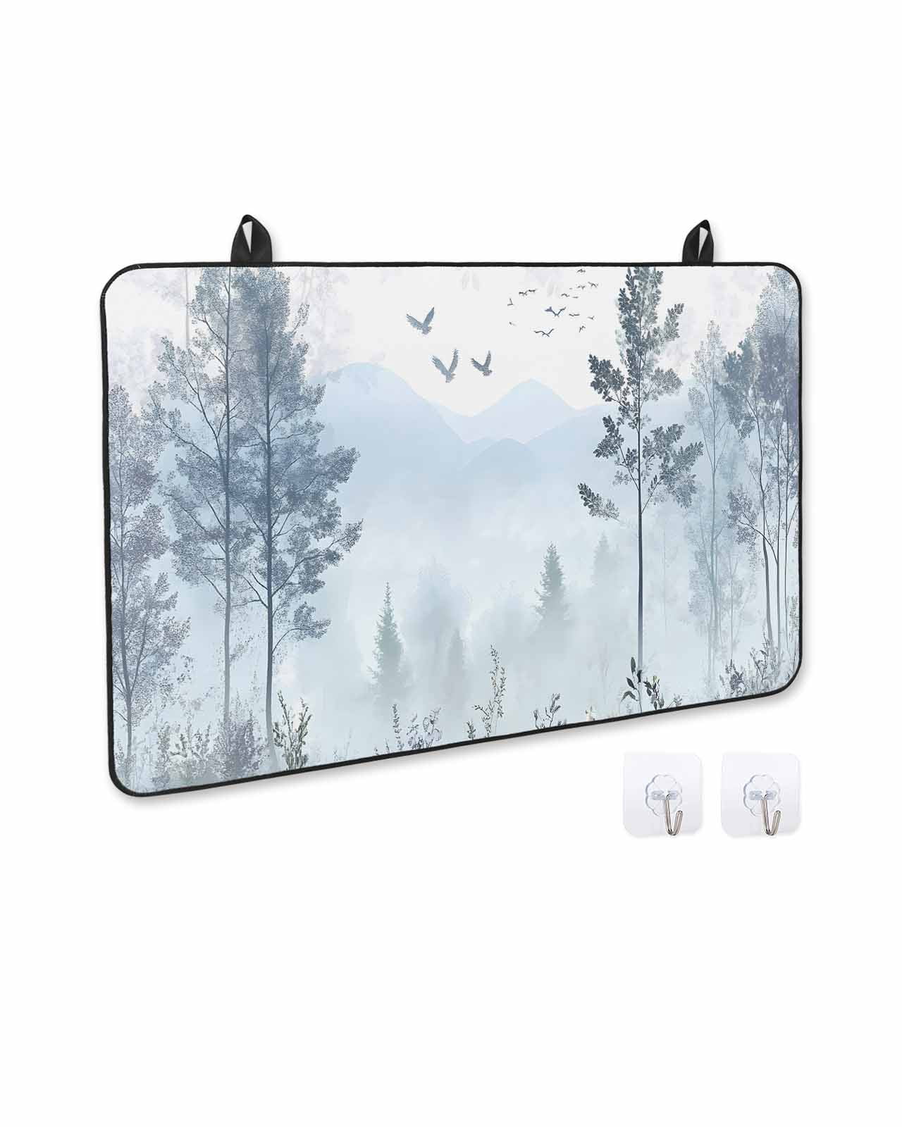 nqOlkjepod Large Induction Cooktop Protector Mat 24"x21", Ombre Forest Grey Stove Top Covers for Electric Stove, Mountain Watercolor Branches Stove Burner Cover Mats, Glass Top Stove Cover