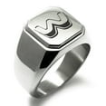 thumbnail image 1 of Stainless Steel Letter W Initial 3D Monogram Engraved Engraved Square Flat Top Biker Style Polished Signet Ring, 1 of 1