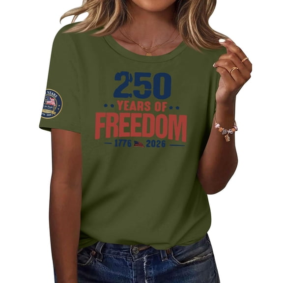 Women Independence Day T-shirt the 250th Anniversary Shirt for Women of The United States Casual Crew Neck Top Suitable for Celebrating American Anniversaries.