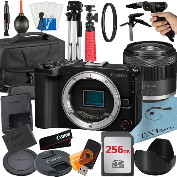 Canon EOS R50 V Mirrorless Camera with 14-30mm PowerZoom Lens   256GB Memory Card   Case   Tripod   ZeeTech Accessory Bundle (International Version)