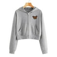thumbnail image 3 of VEKDONE Junior Sweatshirt Graphic Crop Sweatshirts for Women Zip Up Long Sleeve Hoodies Jacket Fall Fashion Butterfly Embroidery Pullover Blouse Gray,L, 3 of 6