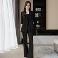 thumbnail image 4 of 3 Pcs/Set Lady Formal Suit Coat Pants Set Turn-down Collar Button Decor Long Sleeves Jacket Loose Pure Color Trousers Casual Commuting Business Outfit, 4 of 8