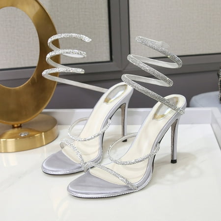 

2024 DREAMFIRE Fashion Summer Snake Twine Around Crystal Women Sandals Luxury Rhinestones Thin High heels Gladiator Sandals Party Prom Shoes