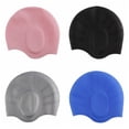 thumbnail image 2 of 1Pcs Durable High Elastic Pool Accessories Waterproof With Ear Protect Diving Bathing Hats Swim Cap Silicone Swimming Caps BLUE, 2 of 8