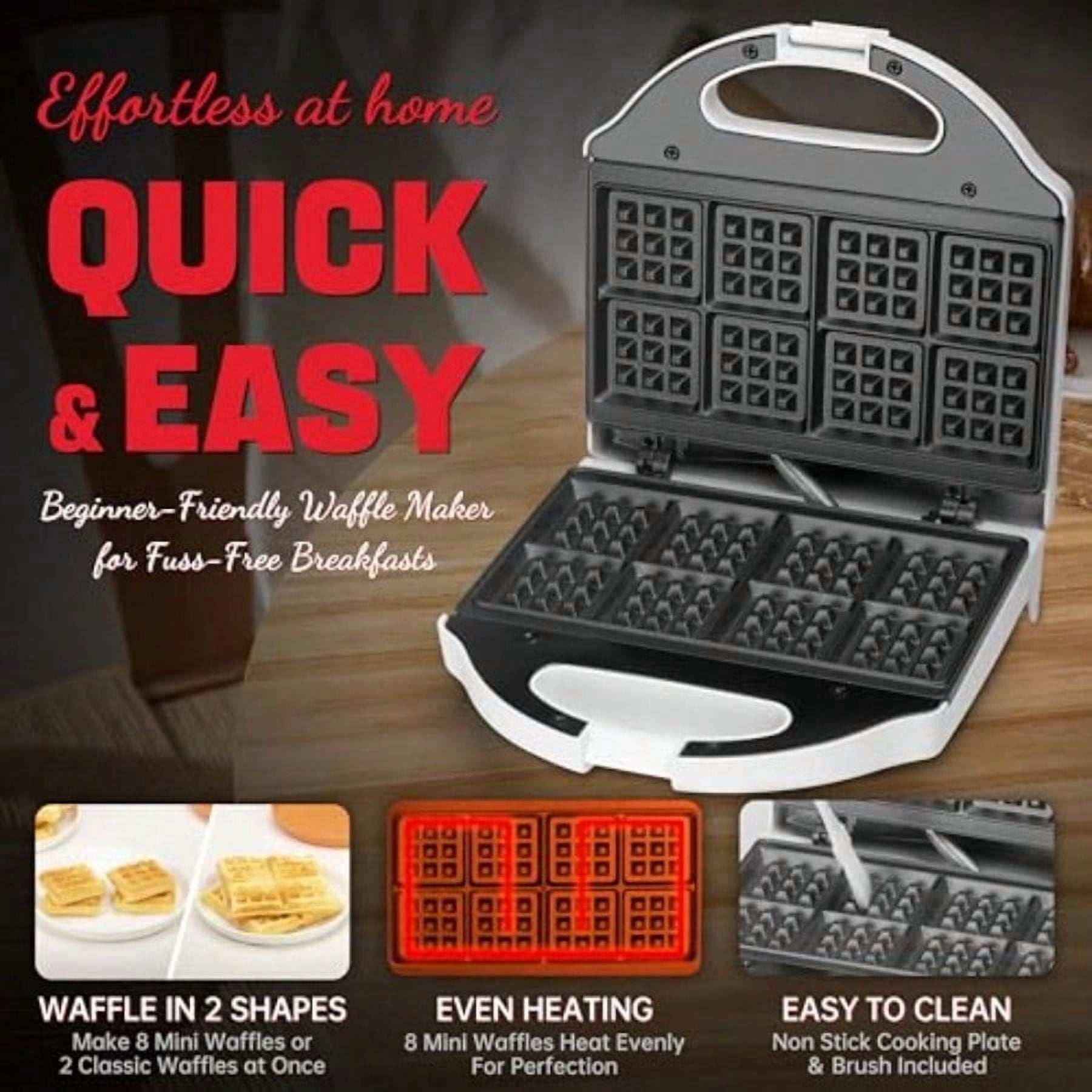 Square Waffle Maker 2 x 4" Mini Classic Waffles Maker Machine Waffle Iron Dual Cooking Plates for Family Breakfast Non-stick White