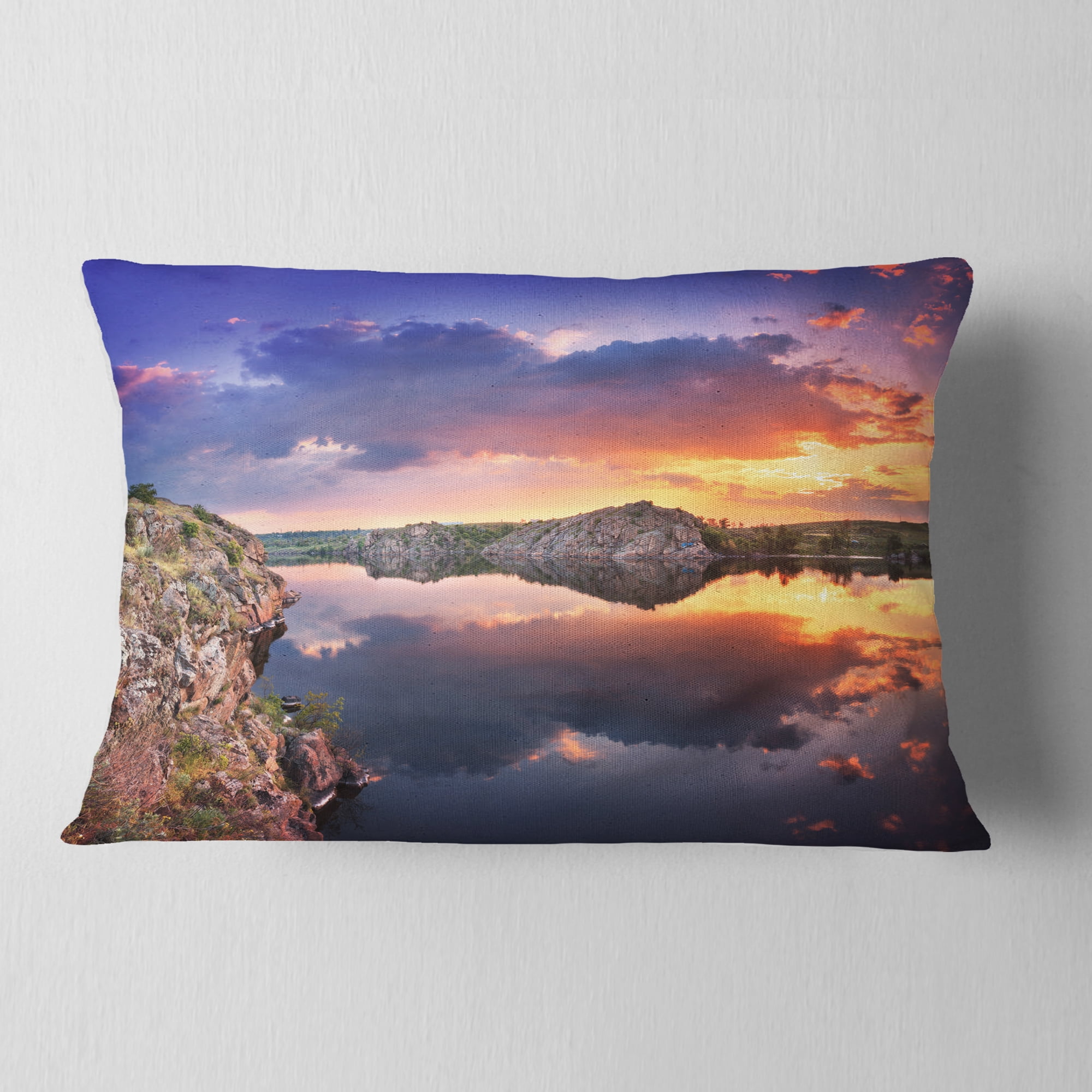 Designart Large Summer Clouds Reflection - Landscape Photography Throw Pillow - 12x20
