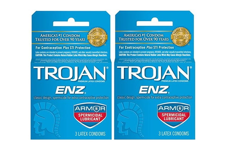 2 Pack - TROJAN Enz Condoms Spermicidal Lubricant Latex 3 Each