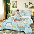 thumbnail image 3 of meiyoeat Cartoon Dino Twin Bedding for Kids, Tropical Spinosaurus Wildlife Bedding Comforter Set, Sky Blue, Reversible, 7pcs, 3 of 6