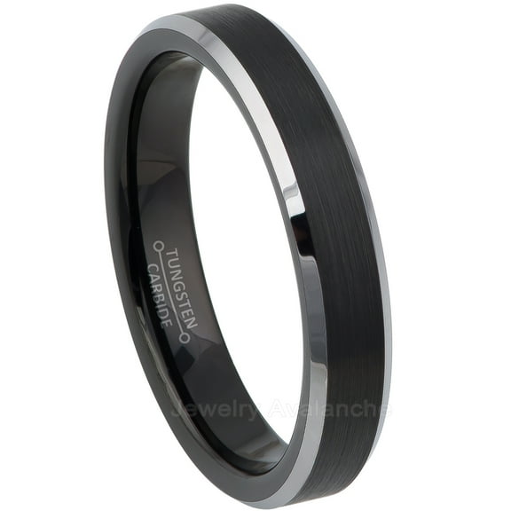 2-Tone Tungsten Wedding Ring - Band for Mens & Womens- 4mm Beveled Edge Tungsten Ring - Black IP Tungsten Band
