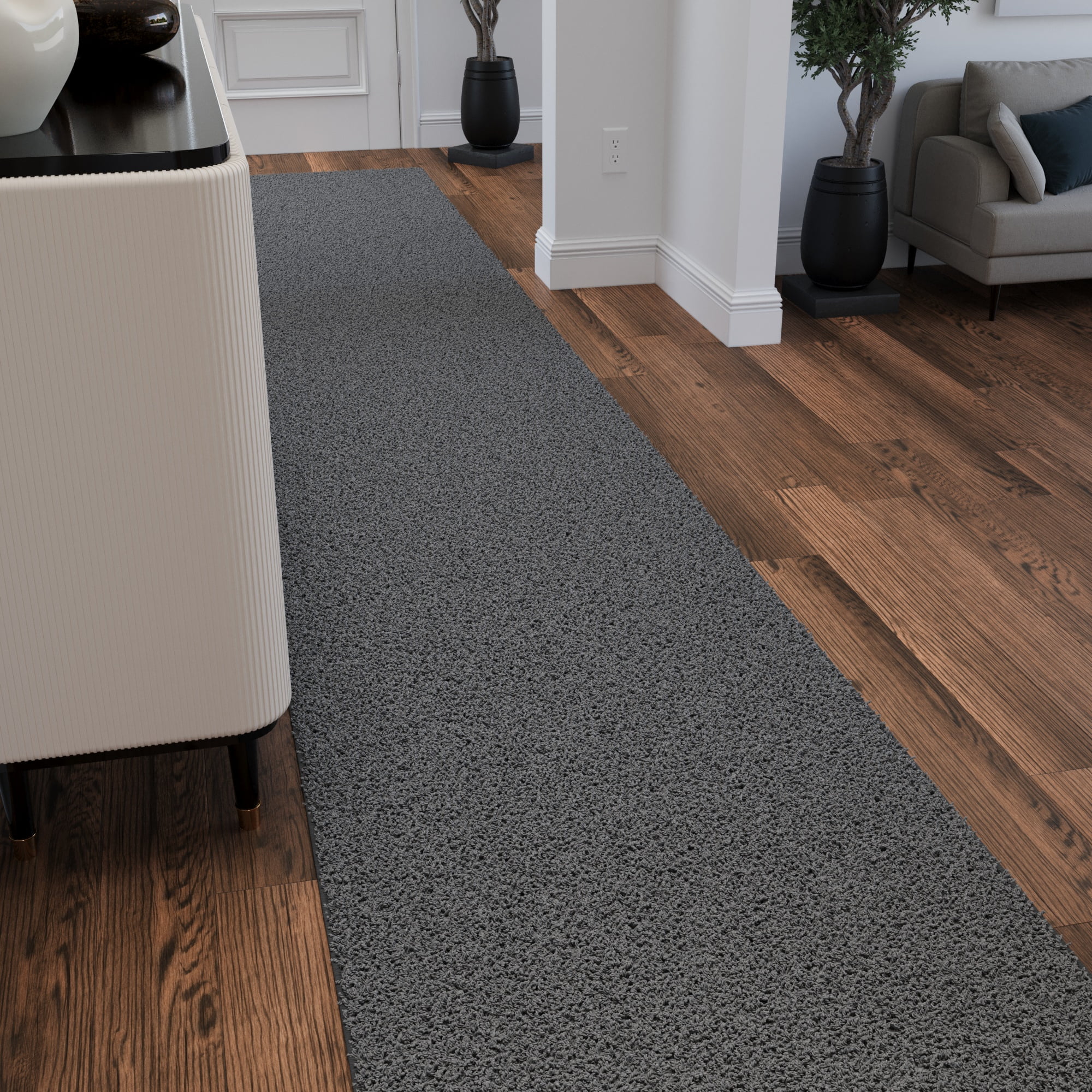 Ottomanson 3x11 Non-Slip Shag Runner Rug Plush Carpet for Bedrooms & Hallways, 3' x 11', Gray