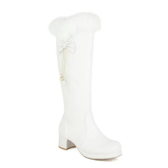 Bmisegm Thick High Heel Sweet Tall Women's Boots Plush Cotton Boots Warm Snow Boots Shoes Boots for Women White 9