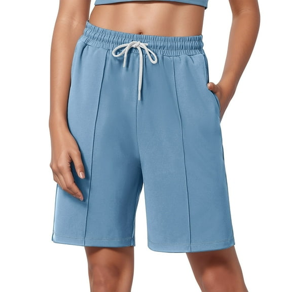 Women's  Shorts 2025 Drawstring Waist Athletic Gym Shorts Casual Loose Running Shorts with Pockets sky blue Large