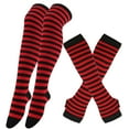 thumbnail image 3 of Telankuip Women's Striped Printed Knee High Socks over Knee Thigh High Tube Socks Arm Warmer and Fingerless Gloves Set Thick Soft Cold Weather for Indoor Outdoor Activities Red2 One Size, 3 of 3