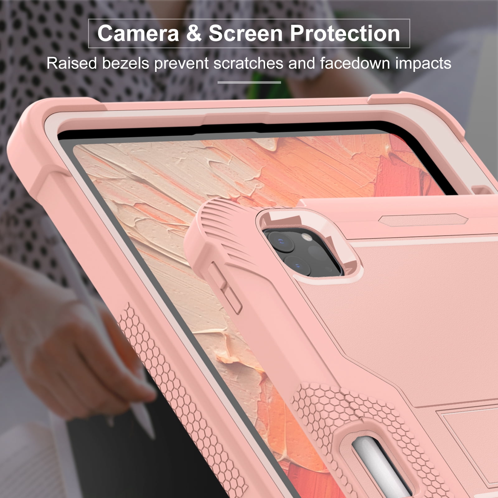 Casetego for iPad Pro 11 Inch Case M4 (2024) 5th Generation with Pencil Holder & Kickstand, Heavy Duty Military Grade Full-Body Shockproof Rugged Protective Cover for iPad Pro 11 Inch M4,Rose Gold