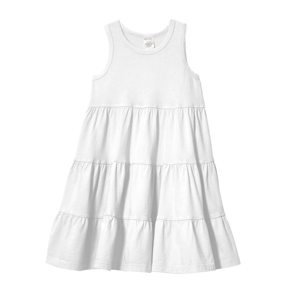 Girls Soft Cotton Jersey Tiered Tank Dress | White