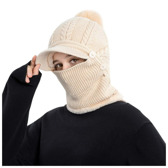 Diufon Women's Pattern Knitted Hat Winter Warm Brim Beanie Hats with Flap Thickened Button Outdoor Ski Cap