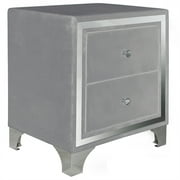 Better Home Products Monica Velvet Upholstered 2 Drawer Nightstand in Gray