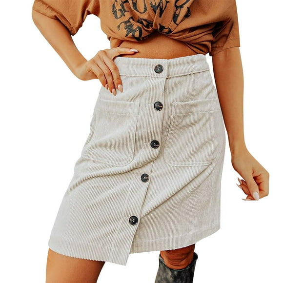 Yoodem Skirts for Women Satin Skirt Womens Corduroy Skirts Fall Winter High Waist Button Down a Line Short Mini Skirt with Pockets Sequin Skirt White XXL