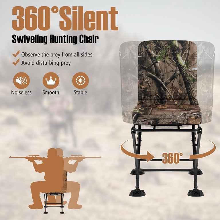 360° Swivel Hunting Chair With Padded Cushion - Camo Folding Seat For Blinds, Camping & Fishing, 330 Lb Capacity