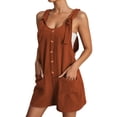 thumbnail image 1 of Gpoecd Combinaison-Robe Décontractée d'Été Grande Taille Sans Manches à Boutons avec Short, Élégante et Stylée, en Jean, pour Femmes, Brun, TG, 1 of 4