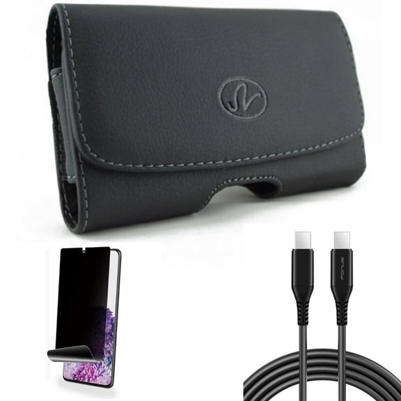 Case Belt Clip w Privacy Screen Protector w 6ft Long USB-C Cable for Samsung Galaxy S20 Plus - Leather Swivel Holster, TPU Film [NOT GLASS] [Fingerprint Works], PD Fast Charger fits Galaxy S20 Plus