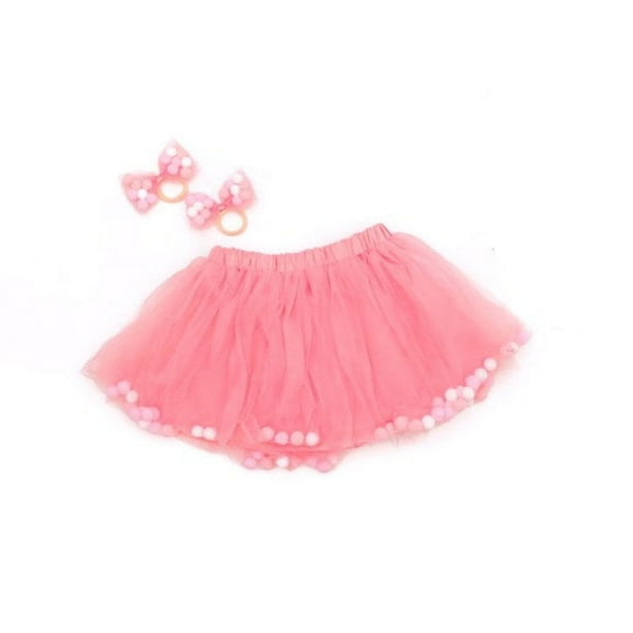 Tutu Joli Dusty Rose Girls Pom Pom Tutu and Bow Hair Tie – 2 Pc Set - S