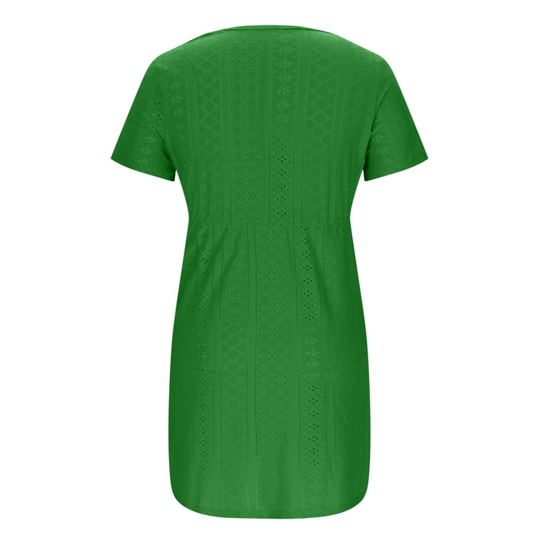 Oksale Eyelet Dresses for Women Flowy A Line Mini Dress with Belted Casual  V Neck Short Sleeve Beach Dresses Soft Cozy Side Splitted Summer Dress Green  S - Walmart.com