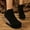 Black, variant on Women Platform Wedge Ankle Boots, Faux Suede Booties, Side Zipper Round Toe Woven Patchwork High Heel Short Boots, Vintage Casual Shoes Black 7(38)