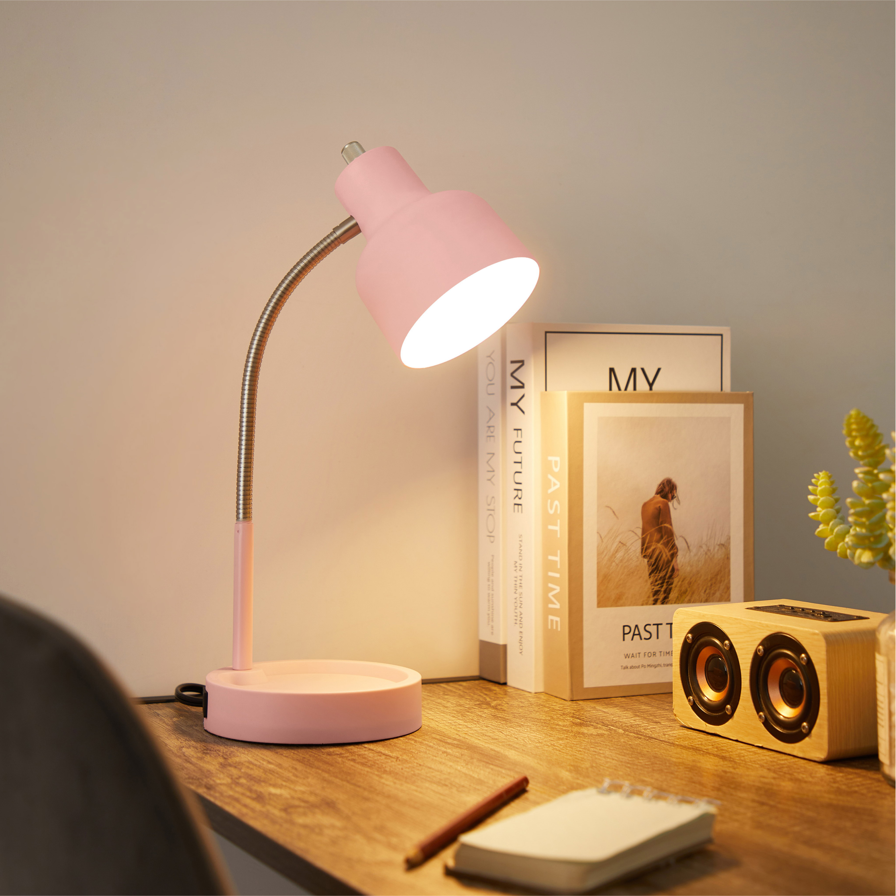 Mainstays LED Desk Lamp with Catch-All Base & AC Outlet, Matte Blush Pink - image 2 of 10