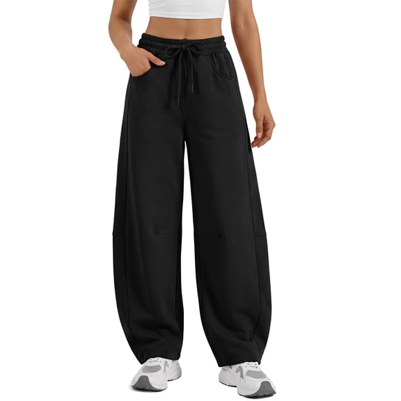 Sundazz Barrel Sweatpants for Women Baggy Wide Leg Sweat Pants Drawstring Cotton Workout Pants with Pockets