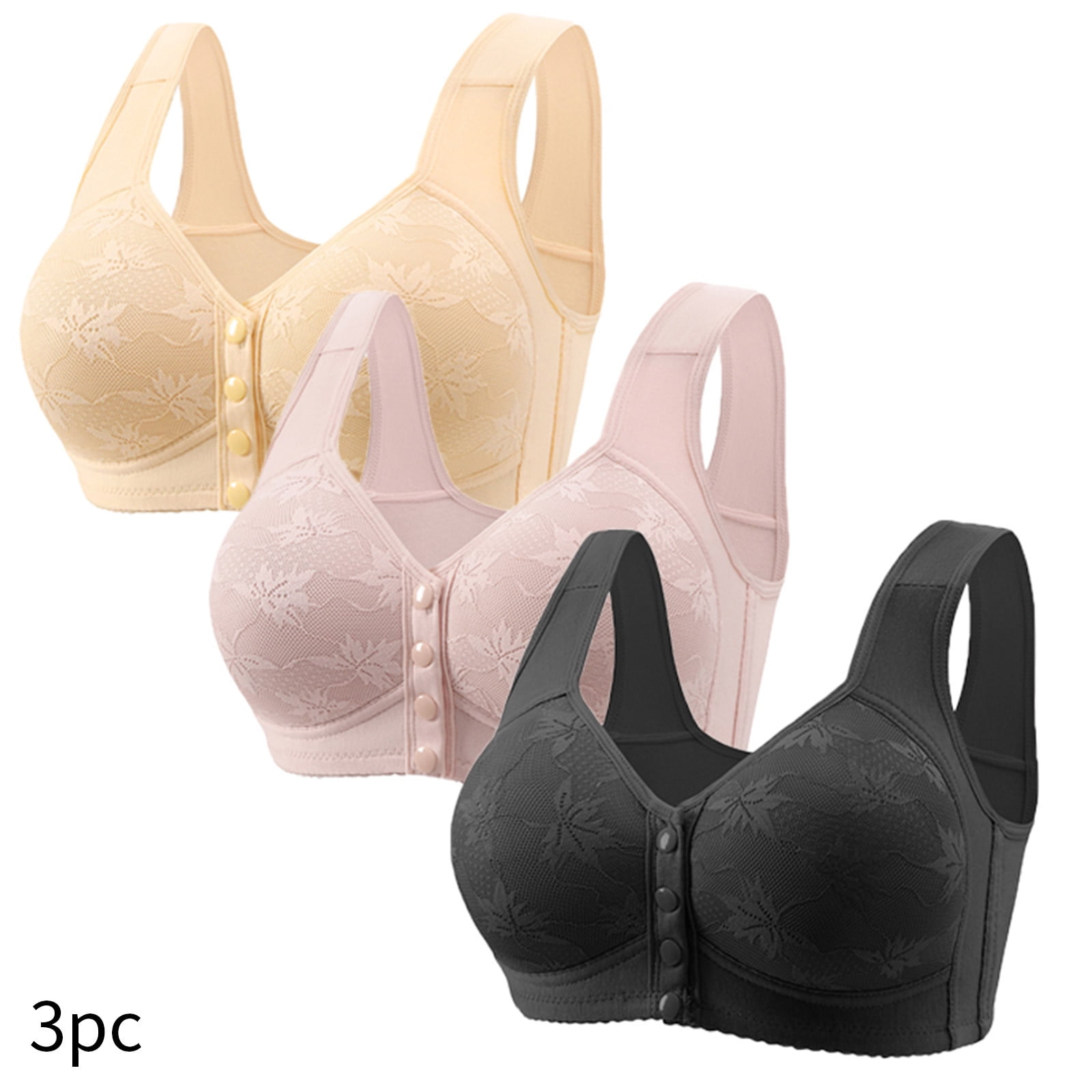 FNFYFH 3 Pack Wireless Bras for Women Plus Size Push-up Bra No Underwire Smoothing Front Close Button Wirefree Underwear 2025 Womens Sexy T-shirts Bras M-XXXXXL