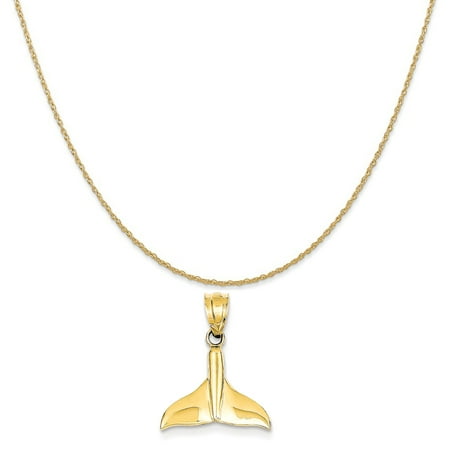 14k Yellow Gold Whale 14k Yellow Gold Solid Polished Open-Backed Whale Tail Pendant on 14K Yellow Gold Rope Necklace, 16