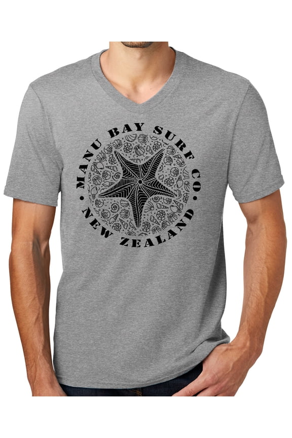Mens Manu Bay Surf Company BLACK STARFISH Surfer T-shirt, 2XL Light Heather Grey