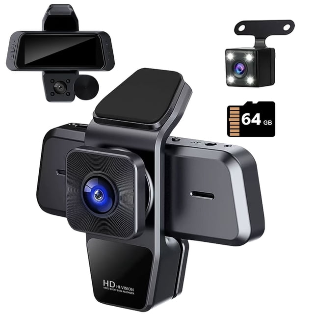 Dash Cam Front and Rear with Interior Camera, 2K+1080P 3-Channel Car Camera 3.16'' IPS, WiFi Dash Camera with Night Vision, Parking Mode, G-Sensor, Emergency Locking with 64GB Card Included